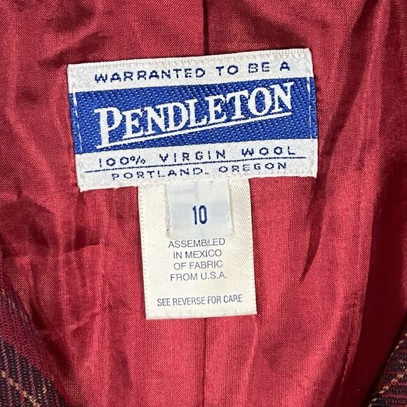 Vintage Pendleton Blazer Womens 10 Red Black Tartan Blazer 100% Virgin Wool - Picture 4 of 11